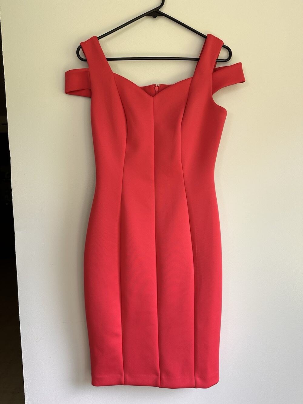 Calvin Klein Women’s Size 6 Pink Sheath Dress Ponte Double Strap Off Shoulder